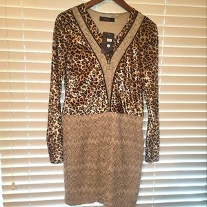 Long sleeve cocktail dress animal print